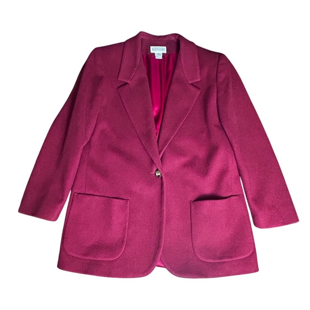 Lands End Vintage Wool‎ Cashmere Blazer Jacket Burgundy Women's Size 8 Petite